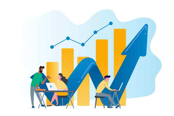 Graphic of charts moving up and to the right