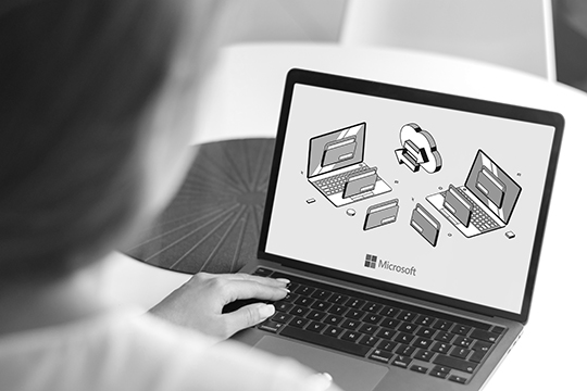 Laptop with file transfer icons