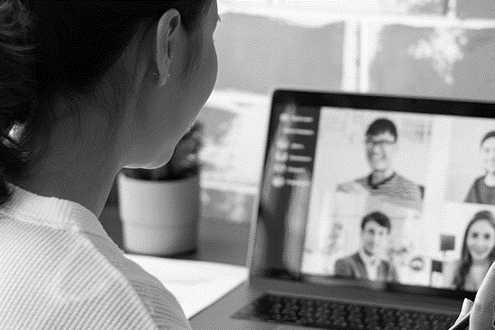 Remote meeting on laptop