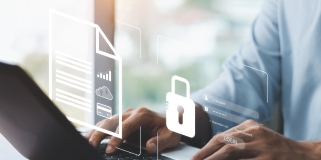 Cybersecurity icons on laptop